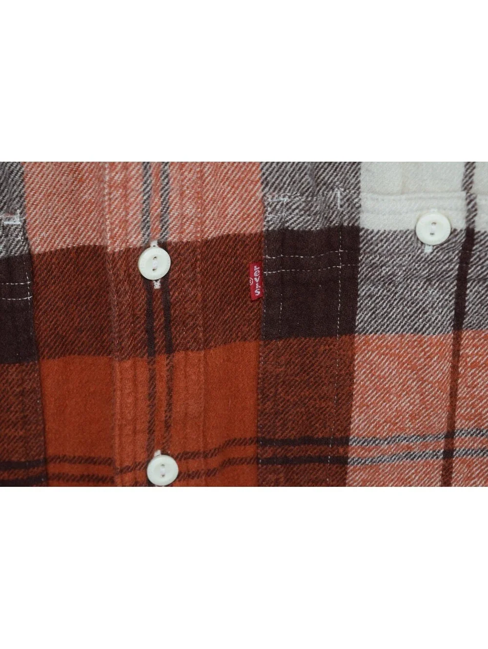 Levi's Relaxed Fit Plaid Flannel Shirt Orange Brown and Cream Button-Up, Size S